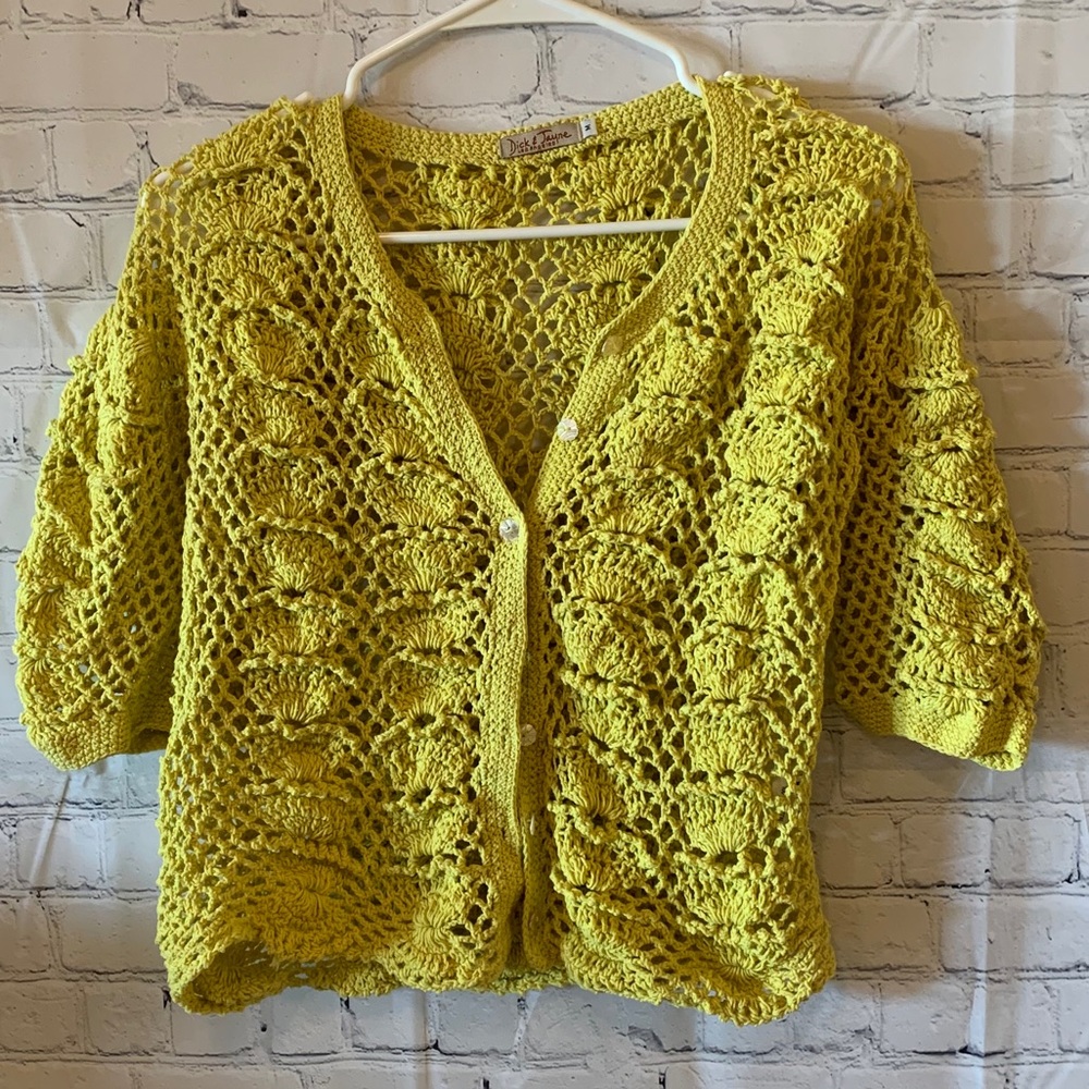 Dick and Jayne LA Crochet Cardigan Yellow Sz M